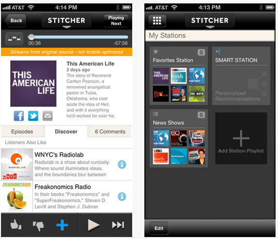 Stitcher app screenshot